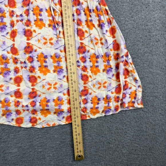 Aerie Women's XS Floral Mini Sundress Orange Purple Keyhole Front Smocked Back - Picture 6 of 8